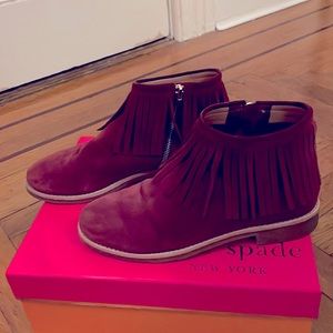 Kate Spade Burgundy Fringe Booties, Size 7.5